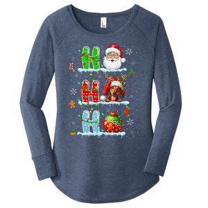 Ho3 Christmas Santa Laughing Reindeer Dachshund Owner Women's Perfect Tri Tunic Long Sleeve Shirt