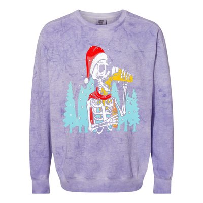 Happy Christmas Skeleton Drinking Beer Drinker Colorblast Crewneck Sweatshirt