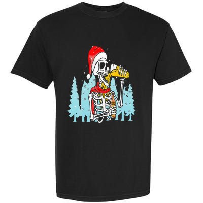 Happy Christmas Skeleton Drinking Beer Drinker Garment-Dyed Heavyweight T-Shirt