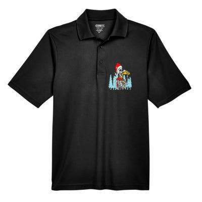 Happy Christmas Skeleton Drinking Beer Drinker Men's Origin Performance Pique Polo