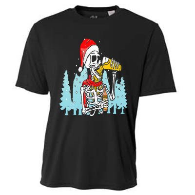 Happy Christmas Skeleton Drinking Beer Drinker Cooling Performance Crew T-Shirt