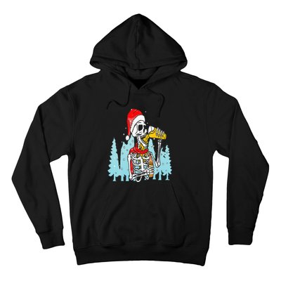 Happy Christmas Skeleton Drinking Beer Drinker Hoodie