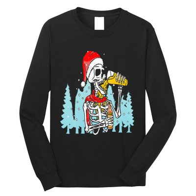 Happy Christmas Skeleton Drinking Beer Drinker Long Sleeve Shirt