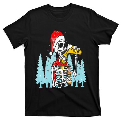 Happy Christmas Skeleton Drinking Beer Drinker T-Shirt