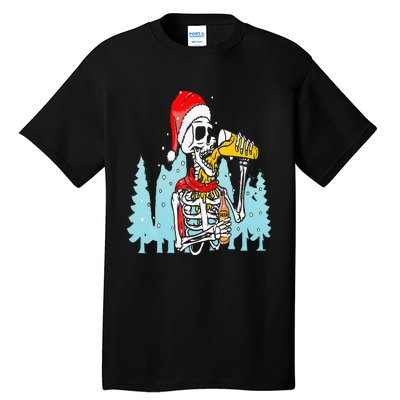 Happy Christmas Skeleton Drinking Beer Drinker Tall T-Shirt