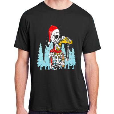 Happy Christmas Skeleton Drinking Beer Drinker Adult ChromaSoft Performance T-Shirt