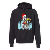 Happy Christmas Skeleton Drinking Beer Drinker Premium Hoodie