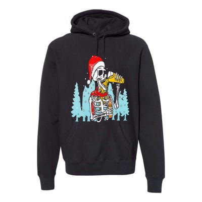 Happy Christmas Skeleton Drinking Beer Drinker Premium Hoodie