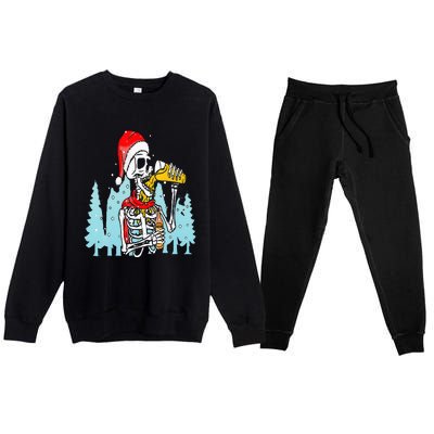 Happy Christmas Skeleton Drinking Beer Drinker Premium Crewneck Sweatsuit Set