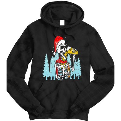 Happy Christmas Skeleton Drinking Beer Drinker Tie Dye Hoodie