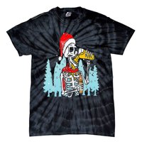 Happy Christmas Skeleton Drinking Beer Drinker Tie-Dye T-Shirt