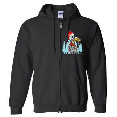 Happy Christmas Skeleton Drinking Beer Drinker Full Zip Hoodie