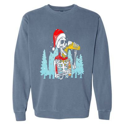 Happy Christmas Skeleton Drinking Beer Drinker Garment-Dyed Sweatshirt