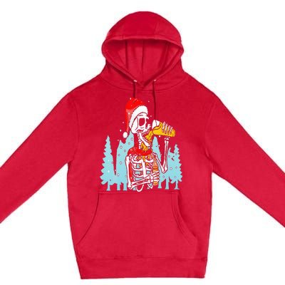 Happy Christmas Skeleton Drinking Beer Drinker Premium Pullover Hoodie