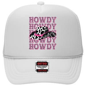 HOWDY Country Southern Western Pink Leopard Cow pattern High Crown Mesh Back Trucker Hat