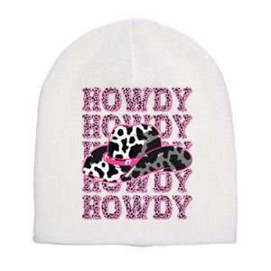 HOWDY Country Southern Western Pink Leopard Cow pattern Short Acrylic Beanie