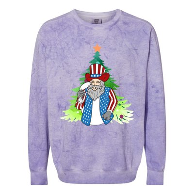 Here Comes Santa Clauspatriotic Kris Kringle Christmas Tree Great Gift Colorblast Crewneck Sweatshirt