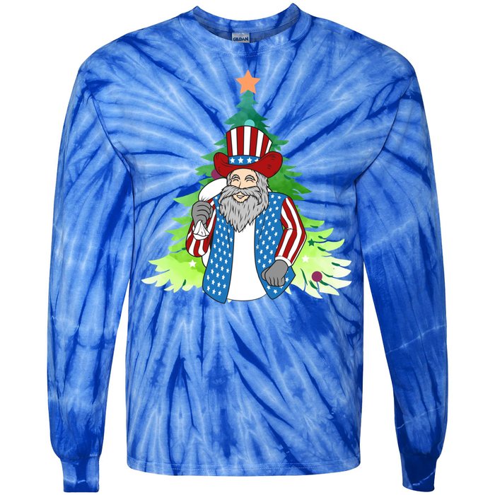 Here Comes Santa Clauspatriotic Kris Kringle Christmas Tree Great Gift Tie-Dye Long Sleeve Shirt