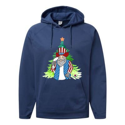 Here Comes Santa Clauspatriotic Kris Kringle Christmas Tree Great Gift Performance Fleece Hoodie