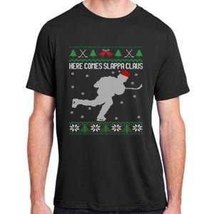 Here Comes Slappa Claus Slap Shot Ice Hockey Ugly Christmas Funny Gift Adult ChromaSoft Performance T-Shirt