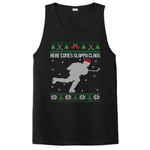 Here Comes Slappa Claus Slap Shot Ice Hockey Ugly Christmas Funny Gift PosiCharge Competitor Tank