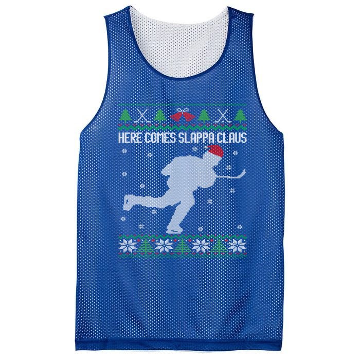 Here Comes Slappa Claus Slap Shot Ice Hockey Ugly Christmas Funny Gift Mesh Reversible Basketball Jersey Tank