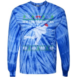 Here Comes Slappa Claus Slap Shot Ice Hockey Ugly Christmas Funny Gift Tie-Dye Long Sleeve Shirt