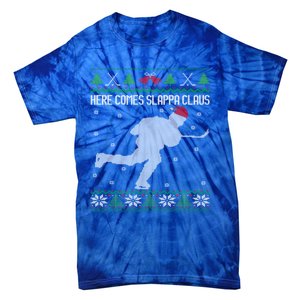 Here Comes Slappa Claus Slap Shot Ice Hockey Ugly Christmas Funny Gift Tie-Dye T-Shirt