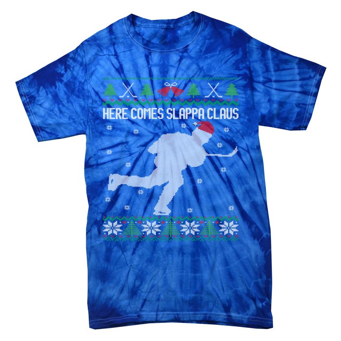 Here Comes Slappa Claus Slap Shot Ice Hockey Ugly Christmas Funny Gift Tie-Dye T-Shirt