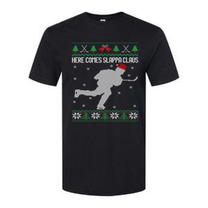 Here Comes Slappa Claus Slap Shot Ice Hockey Ugly Christmas Funny Gift Softstyle CVC T-Shirt