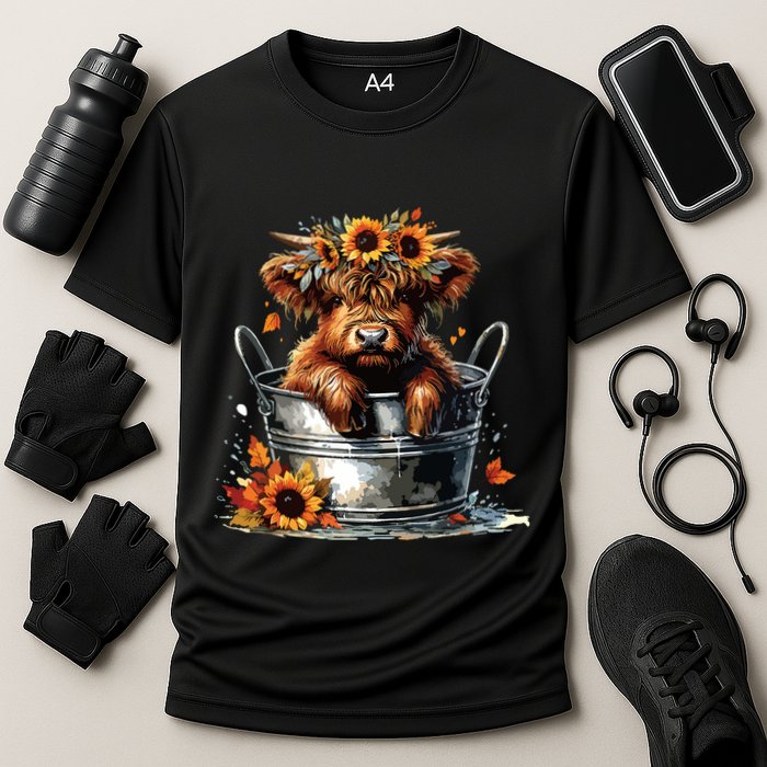 Highland Cow Sunflower Its Fall Yall Farming Fall Vibes Cooling Performance Crew T-Shirt