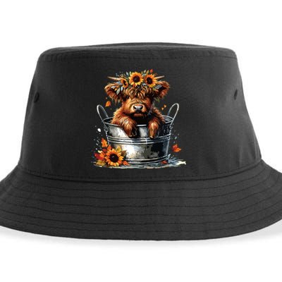 Highland Cow Sunflower Its Fall Yall Farming Fall Vibes Sustainable Bucket Hat