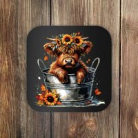 Highland Cow Sunflower Its Fall Yall Farming Fall Vibes Coaster