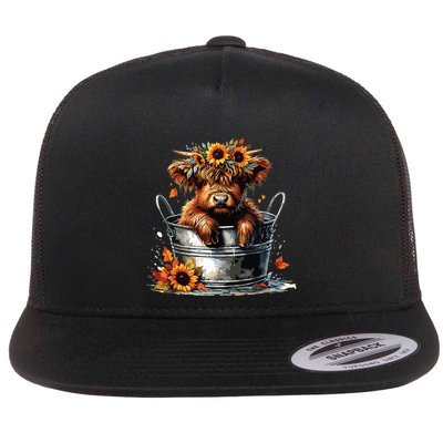 Highland Cow Sunflower Its Fall Yall Farming Fall Vibes Flat Bill Trucker Hat