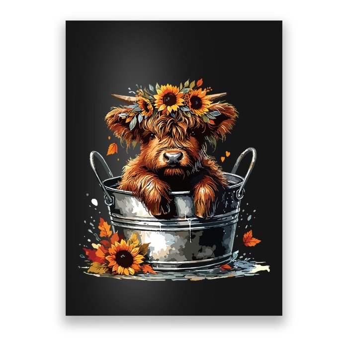 Highland Cow Sunflower Its Fall Yall Farming Fall Vibes Poster