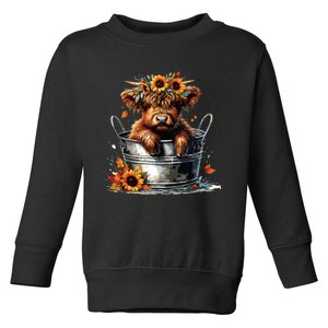 Highland Cow Sunflower Its Fall Yall Farming Fall Vibes Toddler Sweatshirt