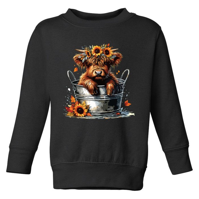 Highland Cow Sunflower Its Fall Yall Farming Fall Vibes Toddler Sweatshirt