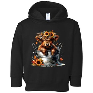 Highland Cow Sunflower Its Fall Yall Farming Fall Vibes Toddler Hoodie