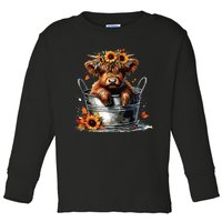 Highland Cow Sunflower Its Fall Yall Farming Fall Vibes Toddler Long Sleeve Shirt