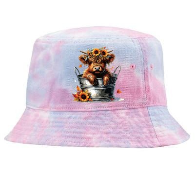 Highland Cow Sunflower Its Fall Yall Farming Fall Vibes Tie-Dyed Bucket Hat