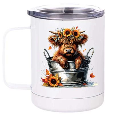 Highland Cow Sunflower Its Fall Yall Farming Fall Vibes 12 oz Stainless Steel Tumbler Cup