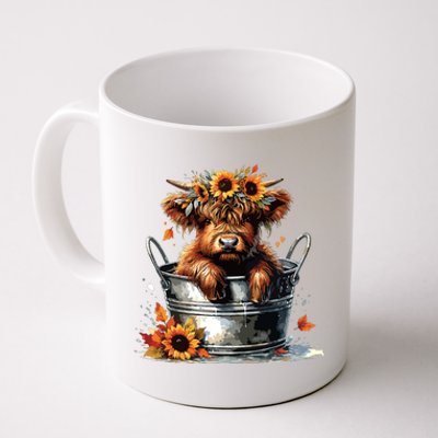 Highland Cow Sunflower Its Fall Yall Farming Fall Vibes Coffee Mug