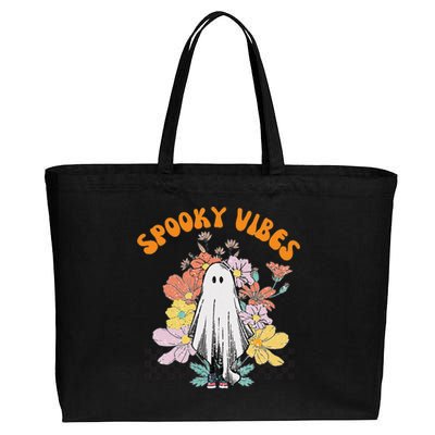 HALLOWEEN COSTUME SPOOKY VIBES LITTLE FLORAL GHOST Cotton Canvas Jumbo Tote