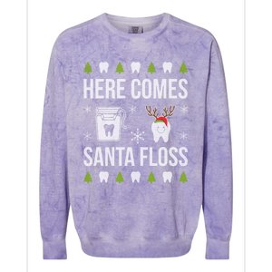 Here Comes Santa Floss Dental Christmas Funny Gift For Dentist Cool Gift Colorblast Crewneck Sweatshirt