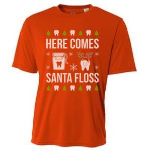 Here Comes Santa Floss Dental Christmas Funny Gift For Dentist Cool Gift Cooling Performance Crew T-Shirt