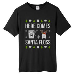 Here Comes Santa Floss Dental Christmas Funny Gift For Dentist Cool Gift Tall Fusion ChromaSoft Performance T-Shirt