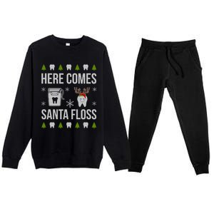 Here Comes Santa Floss Dental Christmas Funny Gift For Dentist Cool Gift Premium Crewneck Sweatsuit Set