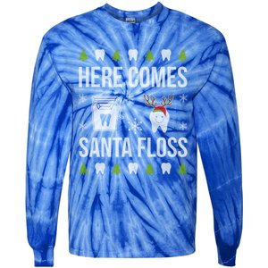 Here Comes Santa Floss Dental Christmas Funny Gift For Dentist Cool Gift Tie-Dye Long Sleeve Shirt