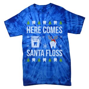 Here Comes Santa Floss Dental Christmas Funny Gift For Dentist Cool Gift Tie-Dye T-Shirt