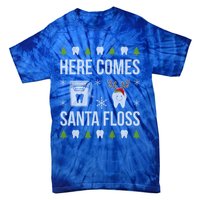 Here Comes Santa Floss Dental Christmas Funny Gift For Dentist Cool Gift Tie-Dye T-Shirt